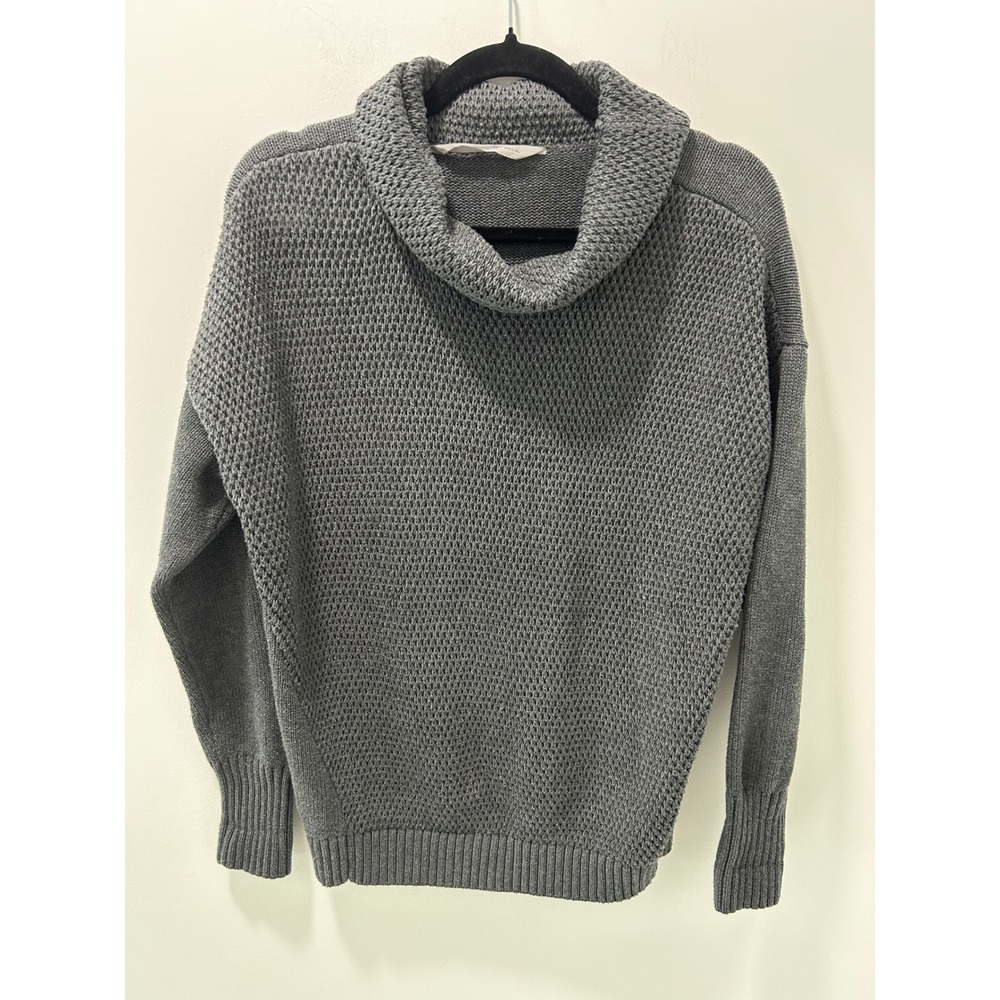 Athleta Womens Cowl Neck Waffle Knit Sweater Gray Long Sleeve XS RN 54023
